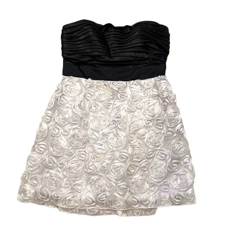 Love Tease Women's Juniors Size 11 Strapless Dress Black White Textured Floral